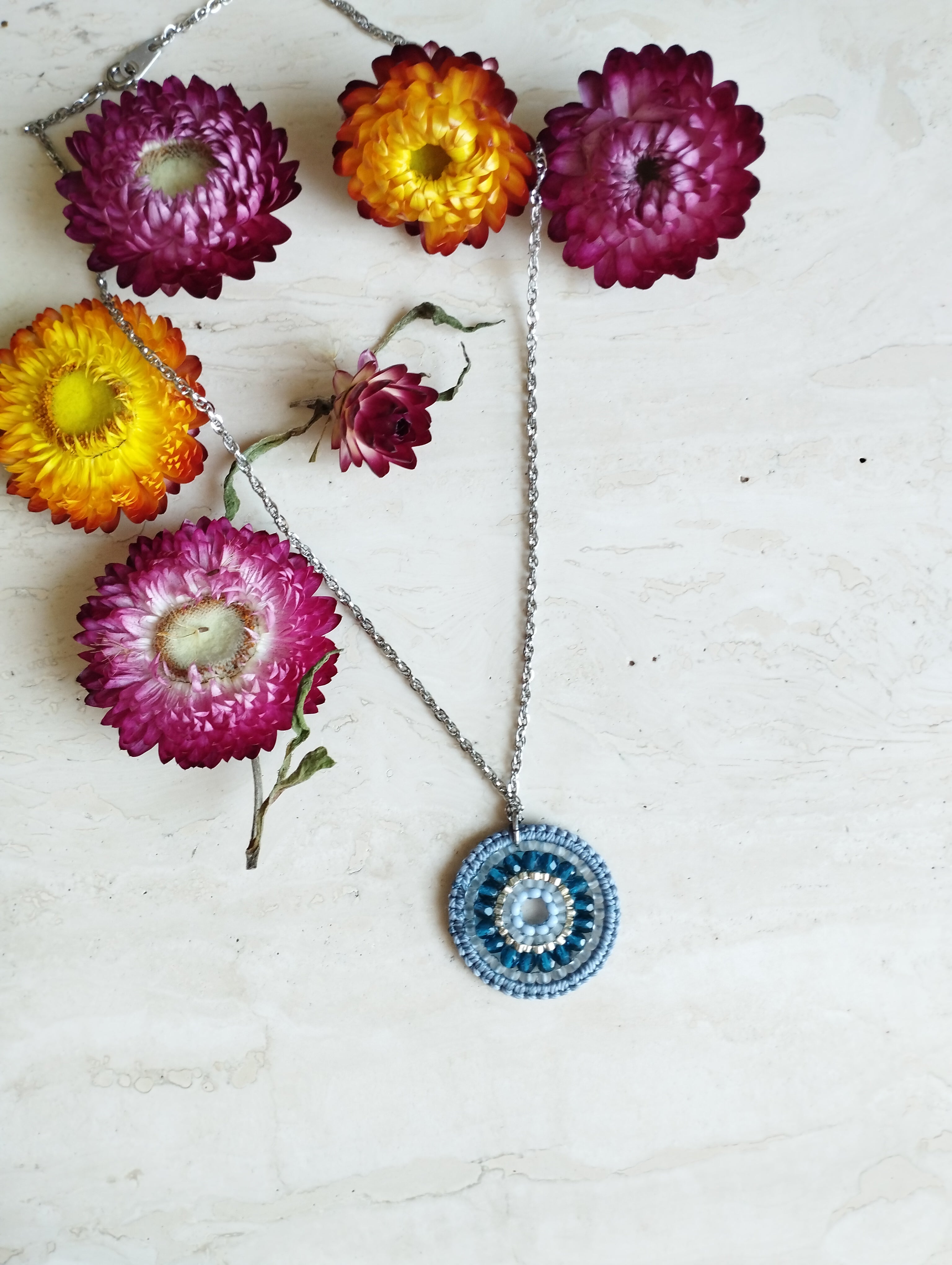 Collier Rosace Bleue